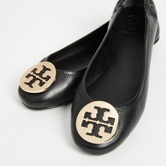 Tory Burch Travel Flat Black Leather/Silver- not Gold Tory B. emblem - Picture 2 of 14
